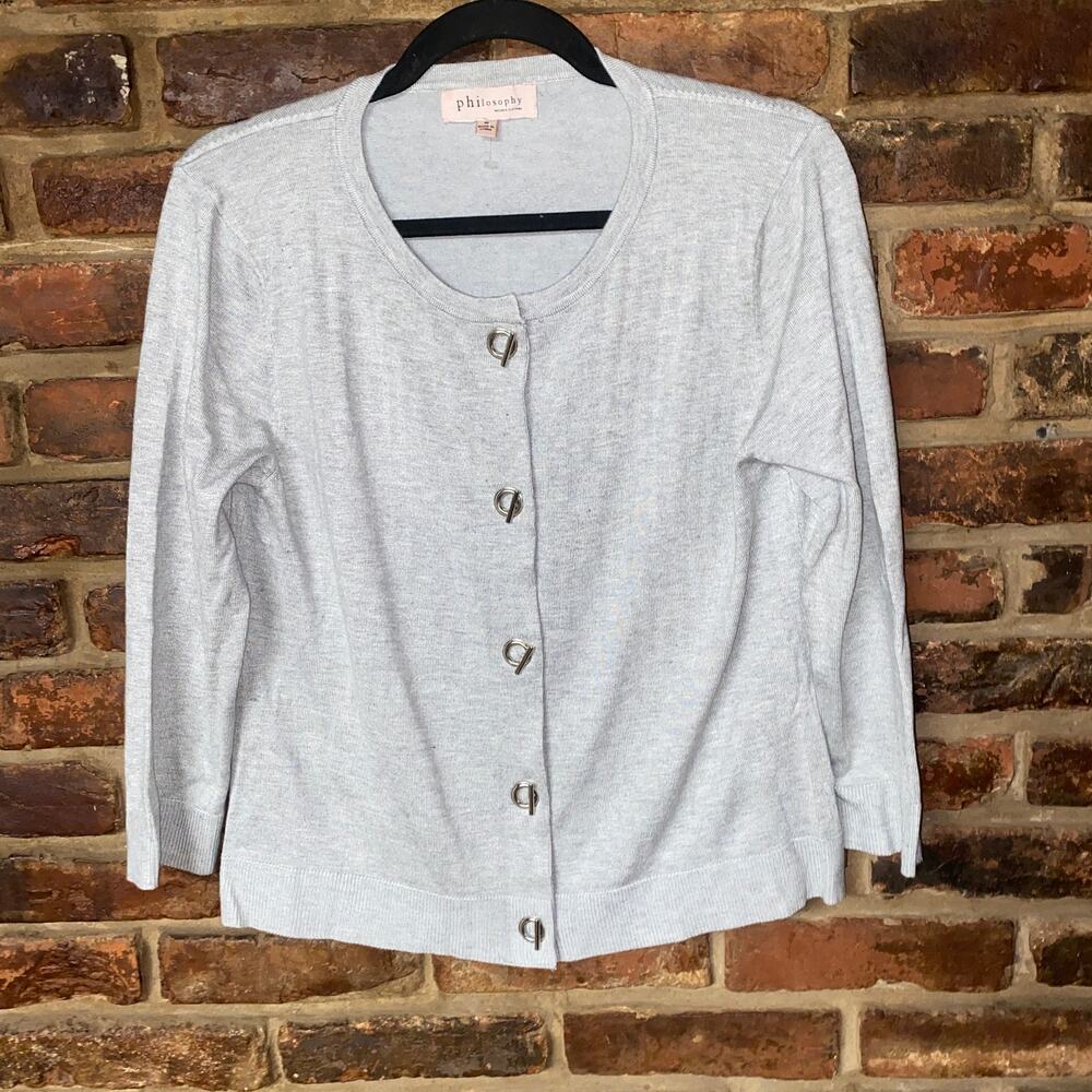 Philosophy Gray Knit 3/4 Sleeve Toggle Cardigan Sweater Women's Size Medium